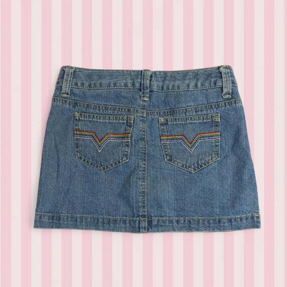 Circo Y2K Rainbow Embroidered Denim Mini Skirt